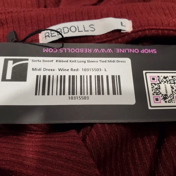 REBDOLLS - Wine Red Ribbed Mini Dress - Sz L - Picture 5 of 6